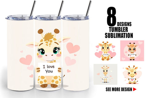 Tumbler Wrap Valentine Giraffe Cartoon Sublimation artnoy 