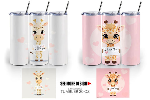 Tumbler Wrap Valentine Giraffe Cartoon Sublimation artnoy 