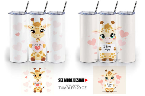 Tumbler Wrap Valentine Giraffe Cartoon Sublimation artnoy 