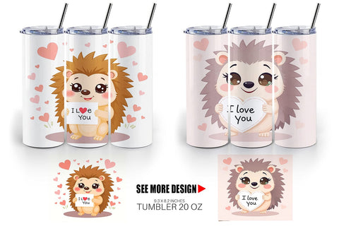Tumbler Wrap Valentine Hedgehog Cartoon Sublimation artnoy 