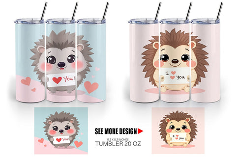 Tumbler Wrap Valentine Hedgehog Cartoon Sublimation artnoy 