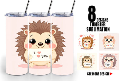 Tumbler Wrap Valentine Hedgehog Cartoon Sublimation artnoy 