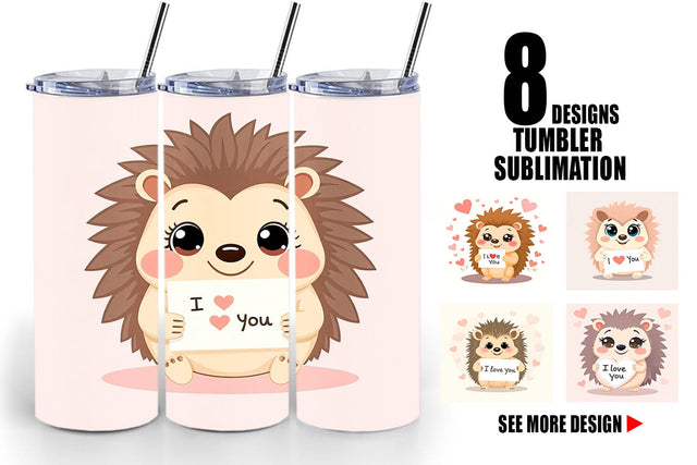 Tumbler Wrap Valentine Hedgehog Cartoon Sublimation artnoy 