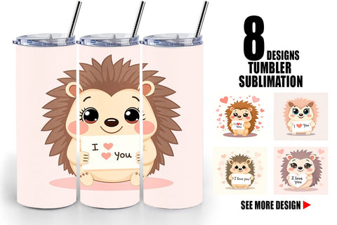 Tumbler Wrap Valentine Hedgehog Cartoon Sublimation artnoy 