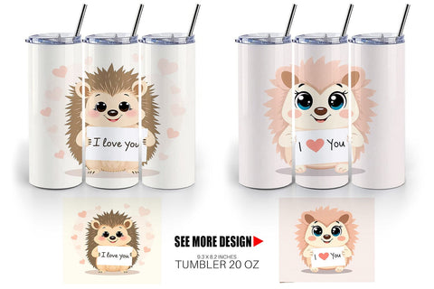 Tumbler Wrap Valentine Hedgehog Cartoon Sublimation artnoy 