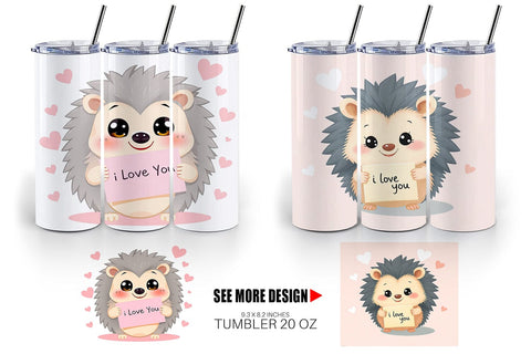 Tumbler Wrap Valentine Hedgehog Cartoon Sublimation artnoy 