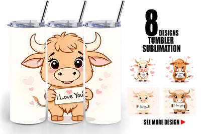 Tumbler Wrap Valentine Highland Cow Cartoon Sublimation artnoy 