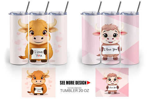 Tumbler Wrap Valentine Highland Cow Cartoon Sublimation artnoy 
