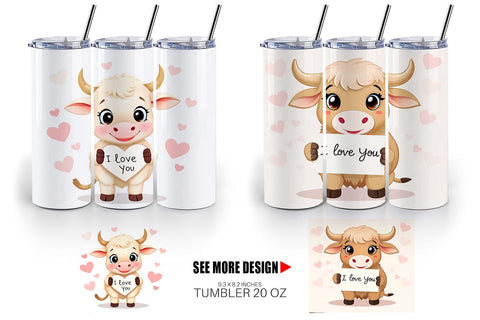 Tumbler Wrap Valentine Highland Cow Cartoon Sublimation artnoy 