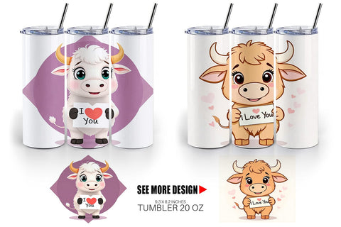 Tumbler Wrap Valentine Highland Cow Cartoon Sublimation artnoy 