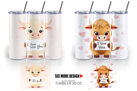 Tumbler Wrap Valentine Highland Cow Cartoon Sublimation artnoy 