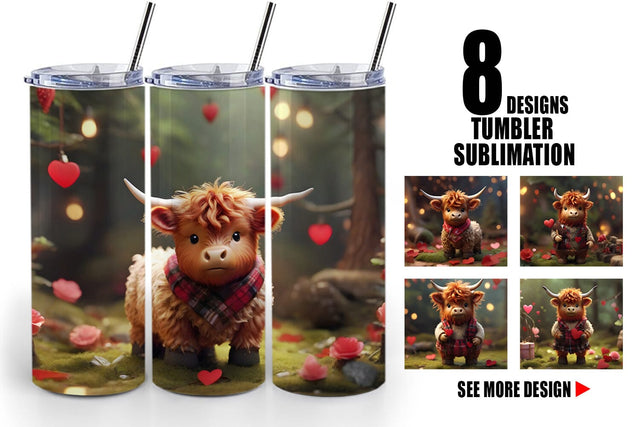 Tumbler Wrap Valentine Highland Cow Sublimation artnoy 