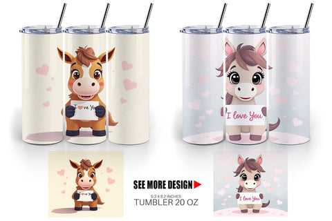 Tumbler Wrap Valentine Horse Cartoon Sublimation artnoy 