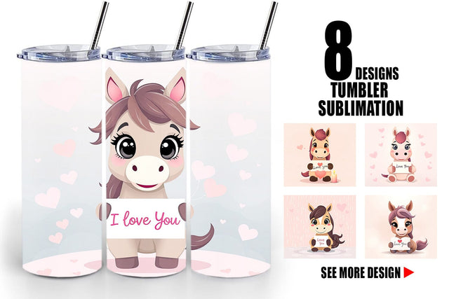 Tumbler Wrap Valentine Horse Cartoon Sublimation artnoy 