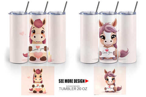 Tumbler Wrap Valentine Horse Cartoon Sublimation artnoy 