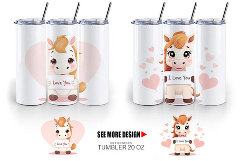 Tumbler Wrap Valentine Horse Cartoon Sublimation artnoy 
