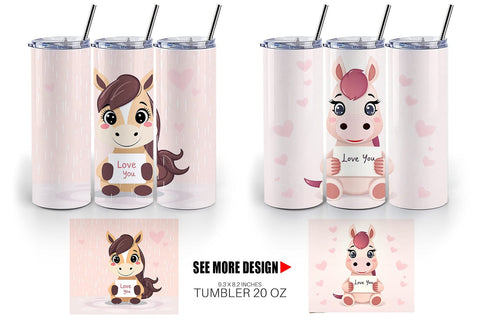 Tumbler Wrap Valentine Horse Cartoon Sublimation artnoy 