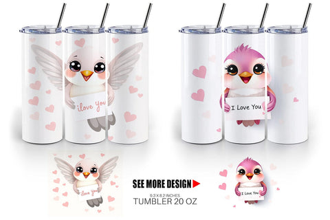 Tumbler Wrap Valentine Hummingbird Cartoon Sublimation artnoy 