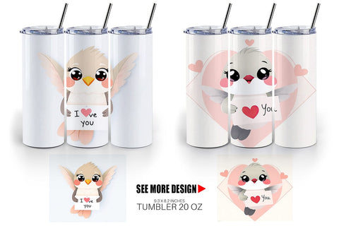 Tumbler Wrap Valentine Hummingbird Cartoon Sublimation artnoy 