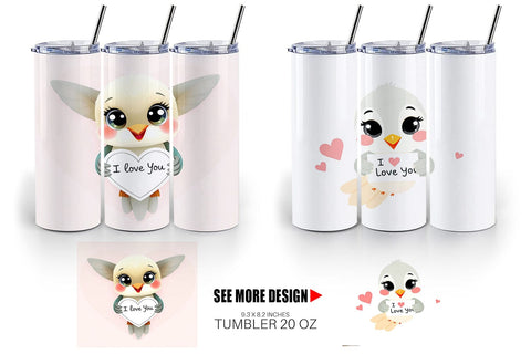Tumbler Wrap Valentine Hummingbird Cartoon Sublimation artnoy 