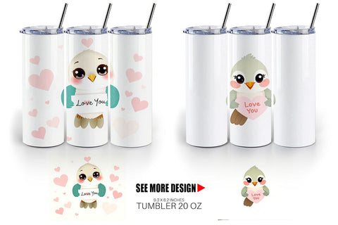 Tumbler Wrap Valentine Hummingbird Cartoon Sublimation artnoy 