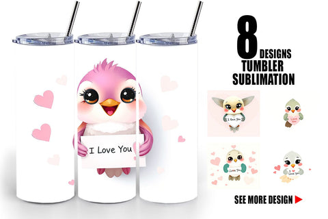 Tumbler Wrap Valentine Hummingbird Cartoon Sublimation artnoy 