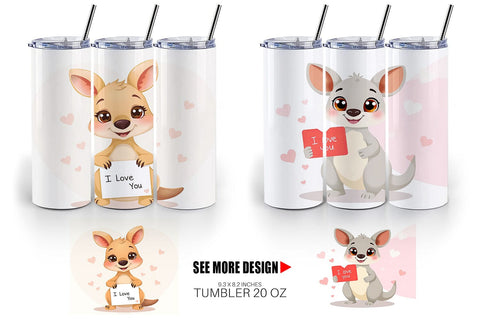 Tumbler Wrap Valentine Kangaroo Cartoon Sublimation artnoy 