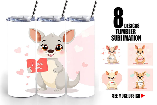 Tumbler Wrap Valentine Kangaroo Cartoon Sublimation artnoy 