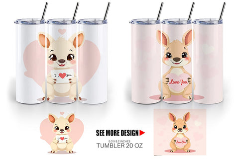 Tumbler Wrap Valentine Kangaroo Cartoon Sublimation artnoy 