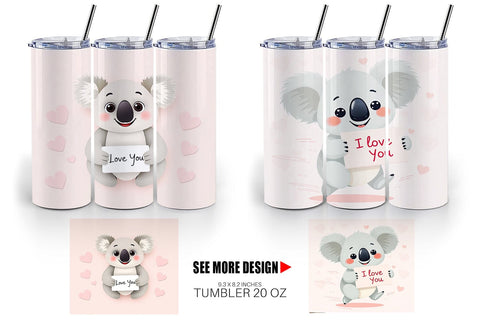 Tumbler Wrap Valentine Koala Cartoon Sublimation artnoy 