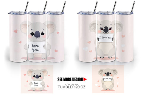 Tumbler Wrap Valentine Koala Cartoon Sublimation artnoy 