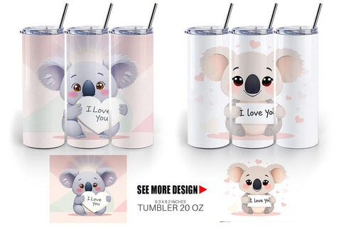 Tumbler Wrap Valentine Koala Cartoon Sublimation artnoy 