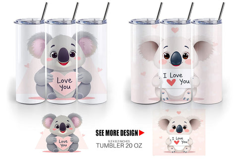 Tumbler Wrap Valentine Koala Cartoon Sublimation artnoy 