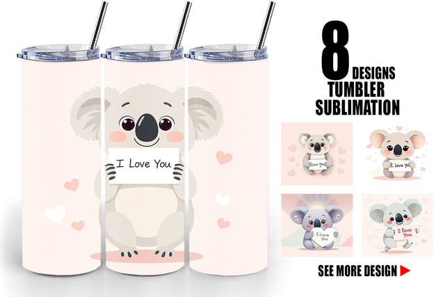 Tumbler Wrap Valentine Koala Cartoon Sublimation artnoy 