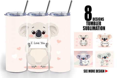 Tumbler Wrap Valentine Koala Cartoon Sublimation artnoy 
