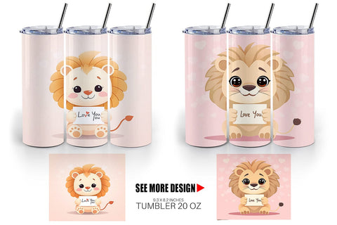 Tumbler Wrap Valentine Lion Cartoon Sublimation artnoy 