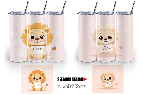 Tumbler Wrap Valentine Lion Cartoon Sublimation artnoy 