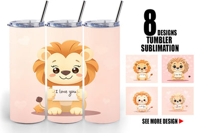 Tumbler Wrap Valentine Lion Cartoon Sublimation artnoy 