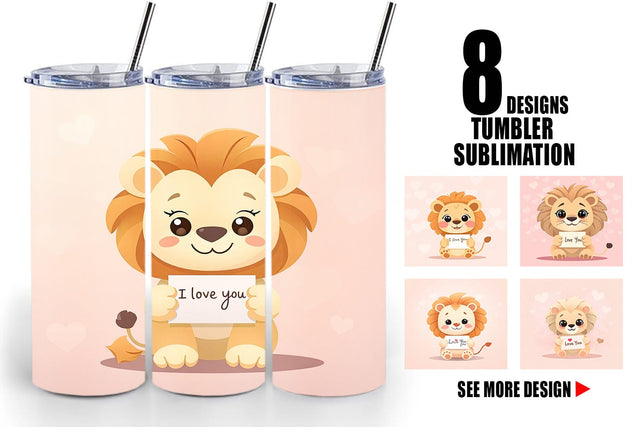 Tumbler Wrap Valentine Lion Cartoon Sublimation artnoy 