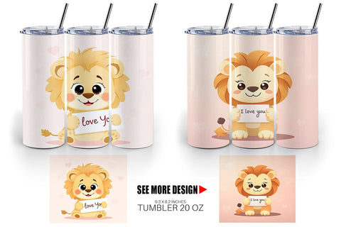 Tumbler Wrap Valentine Lion Cartoon Sublimation artnoy 