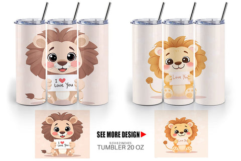 Tumbler Wrap Valentine Lion Cartoon Sublimation artnoy 