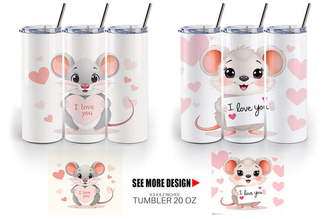 Tumbler Wrap Valentine Mouse Cartoon Sublimation artnoy 