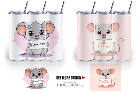 Tumbler Wrap Valentine Mouse Cartoon Sublimation artnoy 