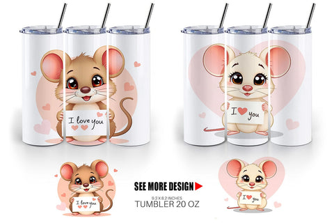 Tumbler Wrap Valentine Mouse Cartoon Sublimation artnoy 