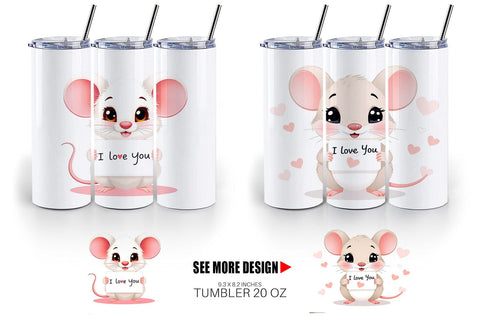 Tumbler Wrap Valentine Mouse Cartoon Sublimation artnoy 