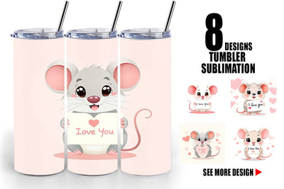 Tumbler Wrap Valentine Mouse Cartoon Sublimation artnoy 