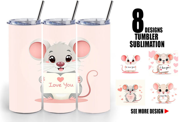 Tumbler Wrap Valentine Mouse Cartoon Sublimation artnoy 