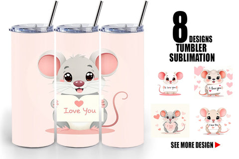Tumbler Wrap Valentine Mouse Cartoon Sublimation artnoy 