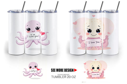 Tumbler Wrap Valentine Octopus Cartoon Sublimation artnoy 