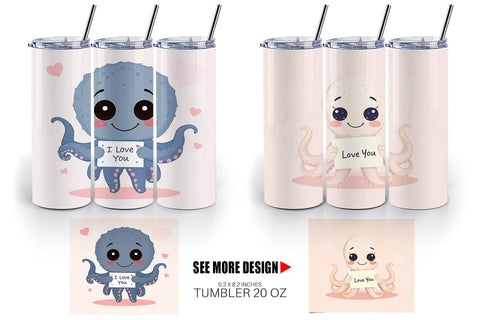 Tumbler Wrap Valentine Octopus Cartoon Sublimation artnoy 